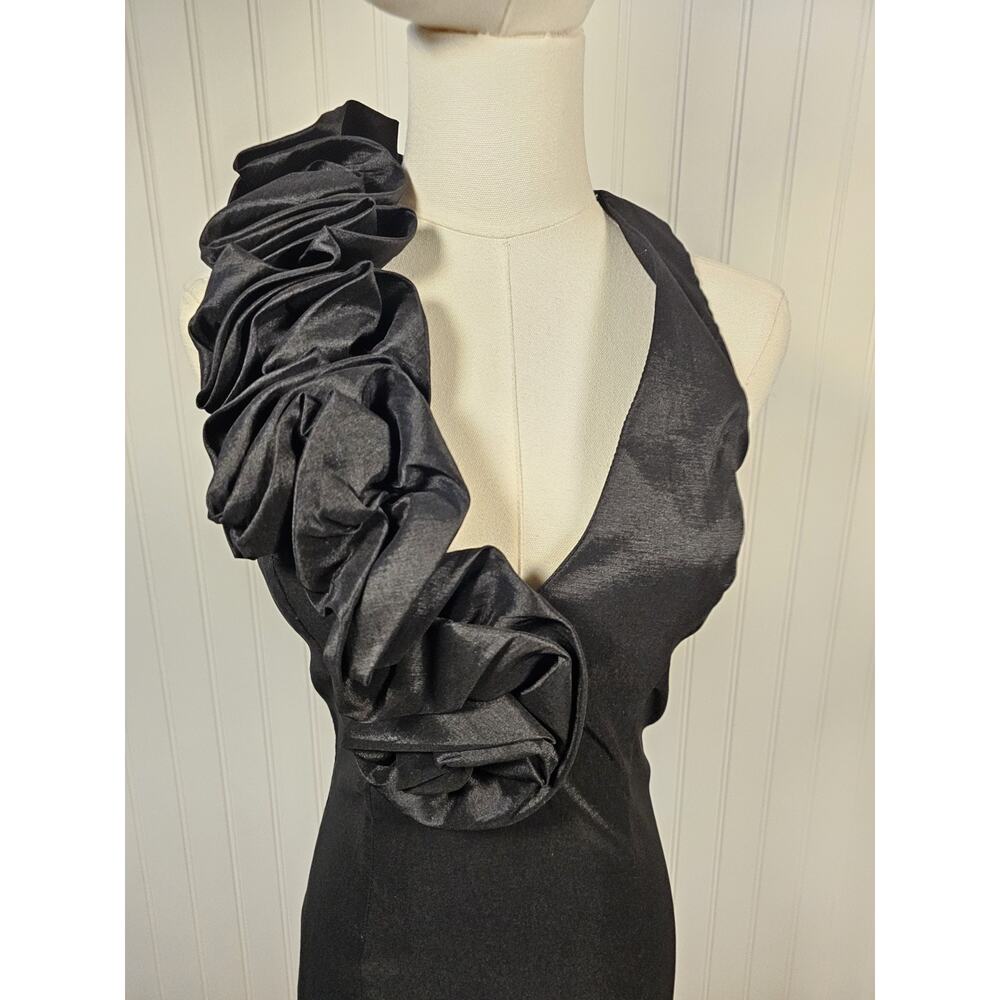 Cache Black Ruffle Bodycon Cocktail Party Mini V-Neck Dress Women's Size 8 - Picture 2 of 6
